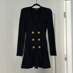 Balmain long sleeve knit pleated tennis dress gold sailor buttons size 2 36 XS